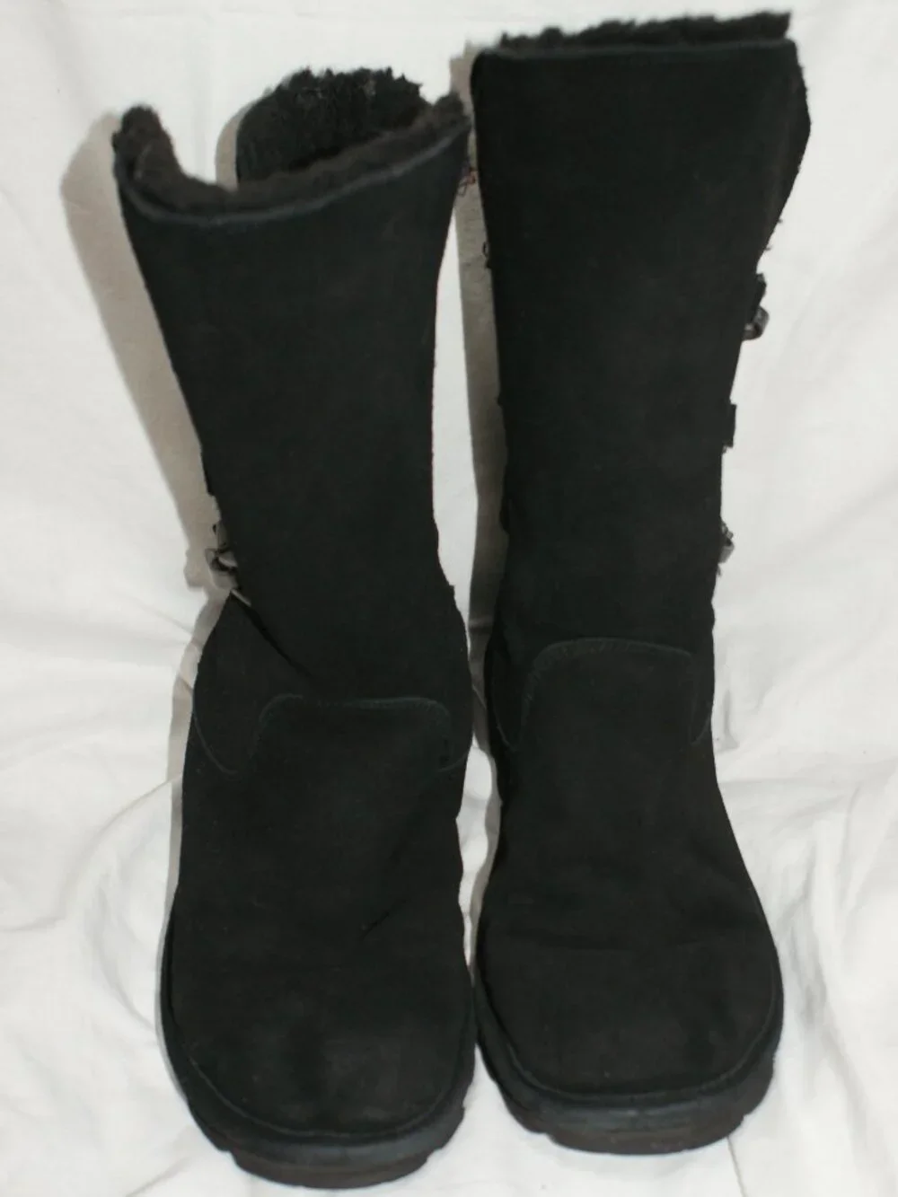 Bearpaw Shearling Black Boot, Moto Style - Size 8 - Well Worn